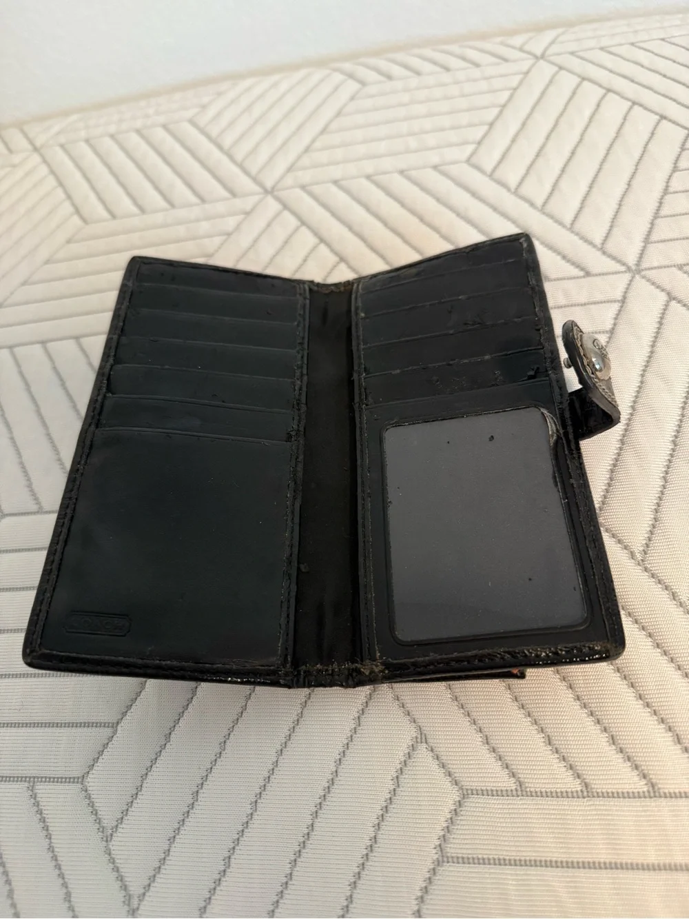 Coach Black and Tan Signature Continental Wallet